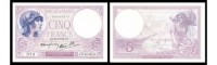 Le billet de la banque de France de 5 francs Violet