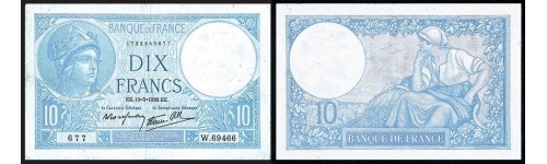 Le billet de banque de 10 francs Minerve